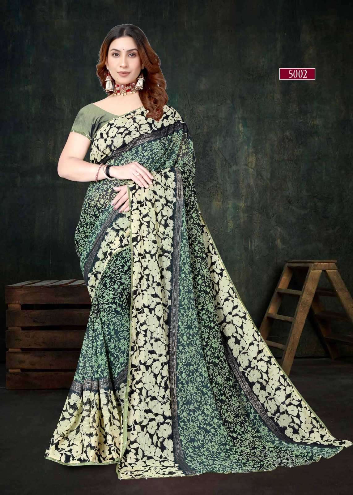 pr heer 5001-5008 adorable fancy sirojkey work border saree with blouse