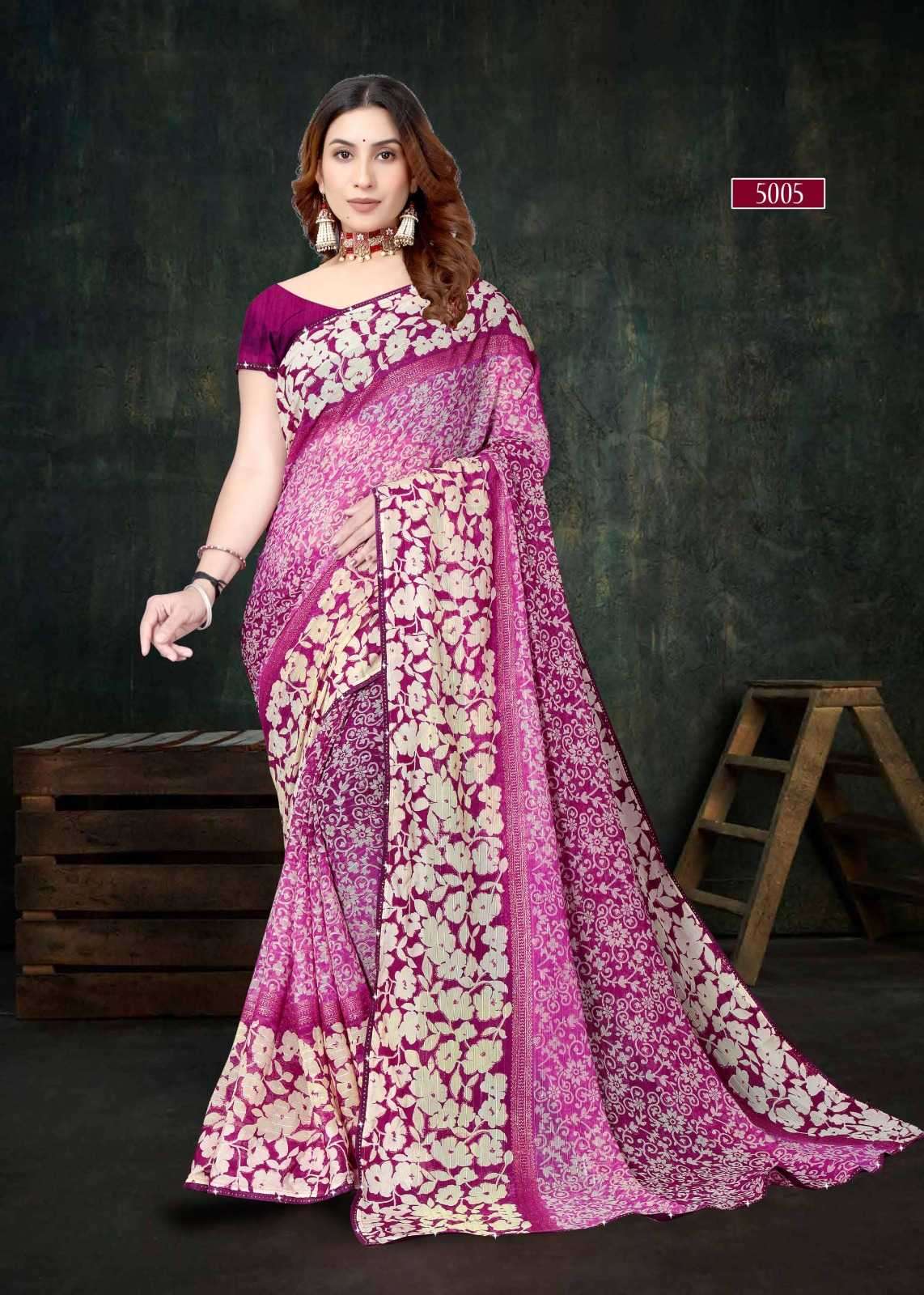pr heer 5001-5008 adorable fancy sirojkey work border saree with blouse