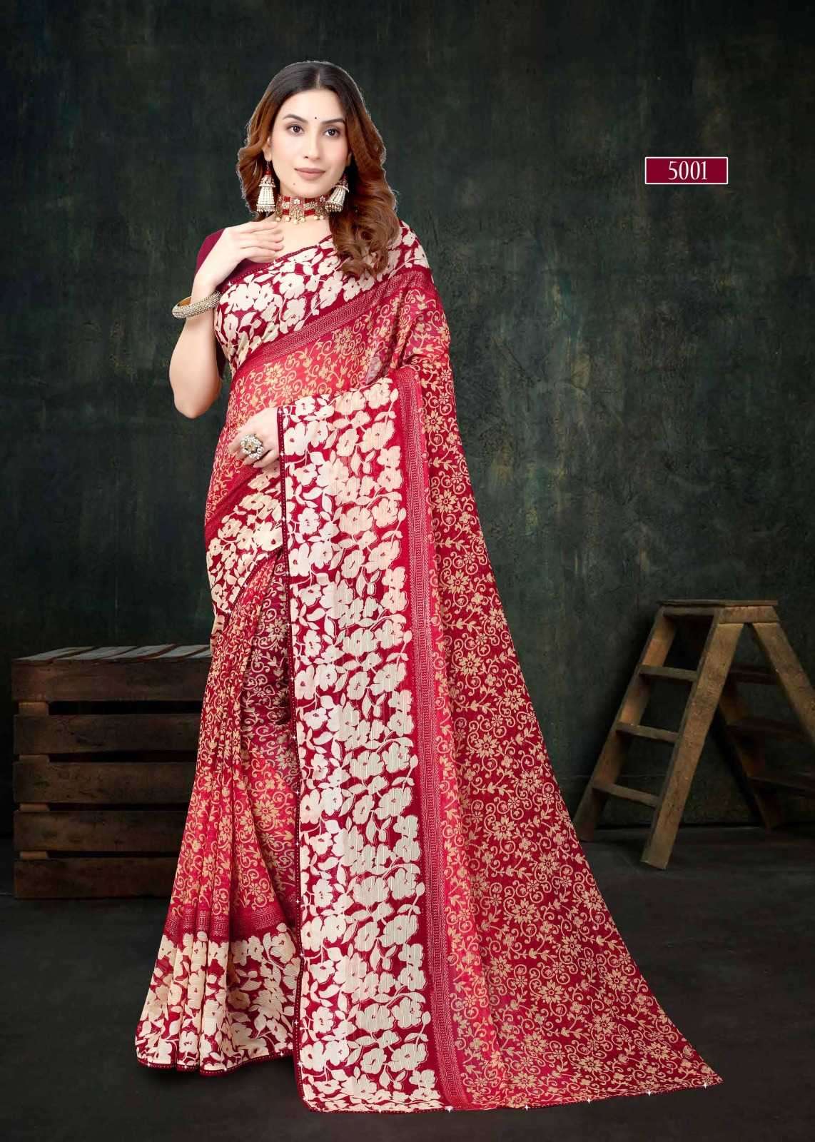 pr heer 5001-5008 adorable fancy sirojkey work border saree with blouse