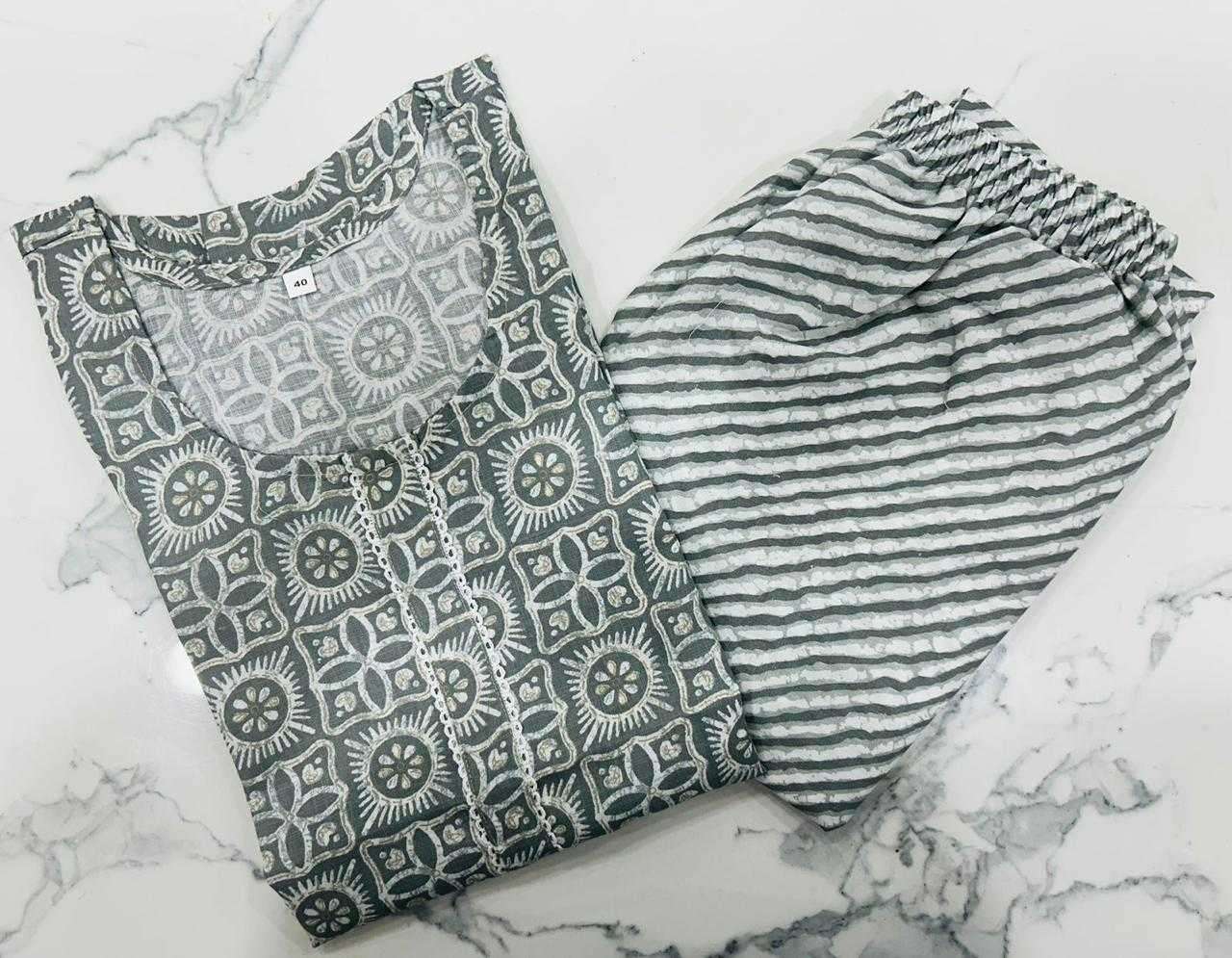 pr heritage slub fully stitch cotton comfortable printed big size kurti with pant 