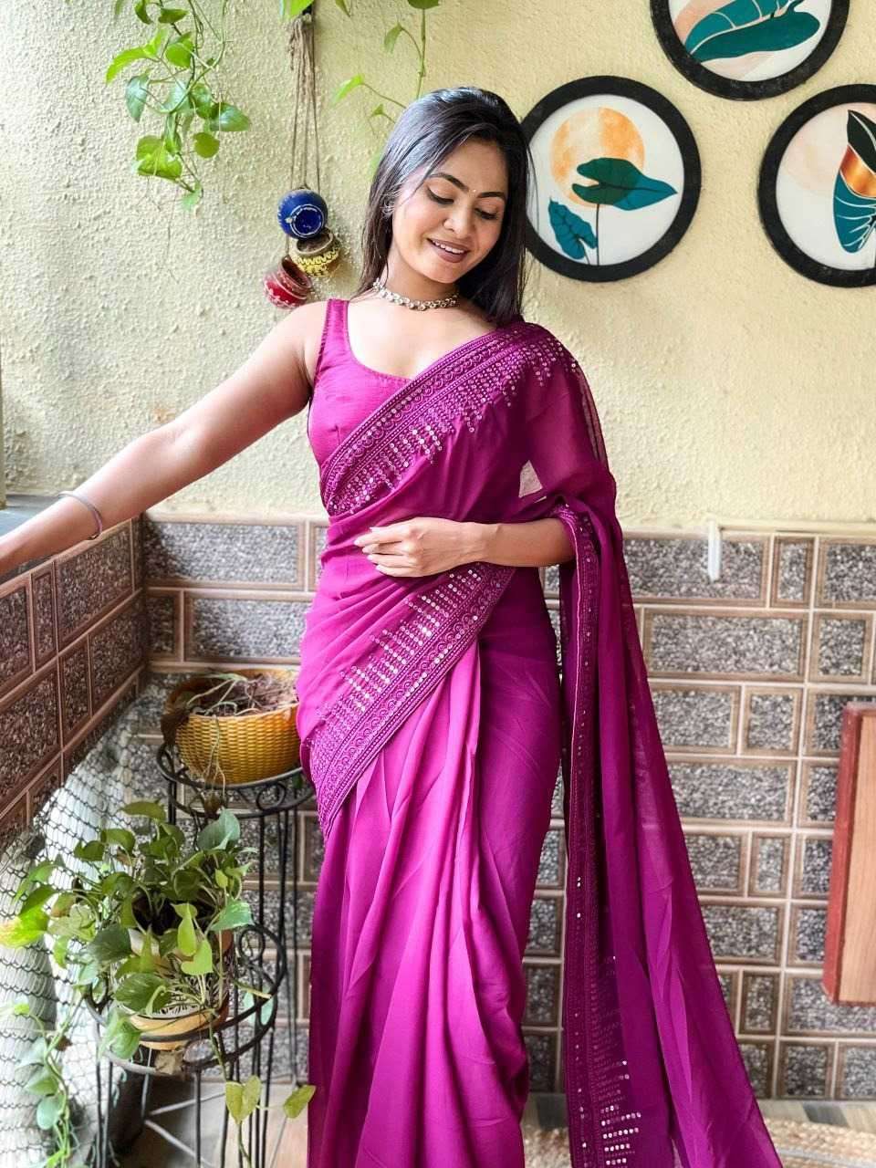 pr kc 744 georgette adorable design sequence work saree with blouse
