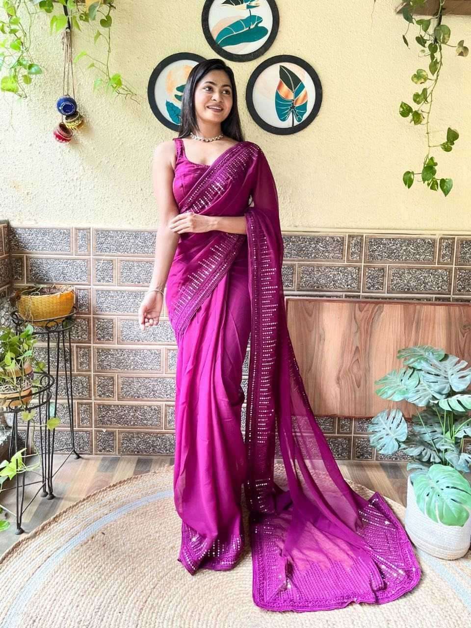 pr kc 744 georgette adorable design sequence work saree with blouse
