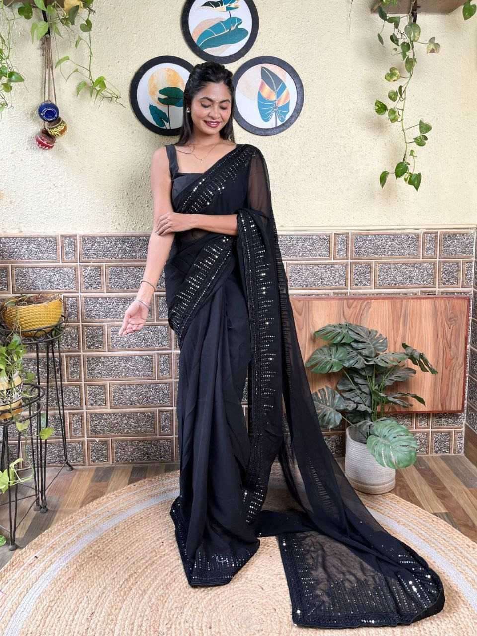 pr kc 744 georgette adorable design sequence work saree with blouse