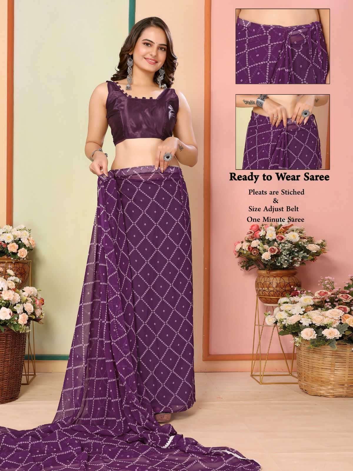 pr rakul vol 3 georgette elegant look stitch pleats size adjust belt one minute saree