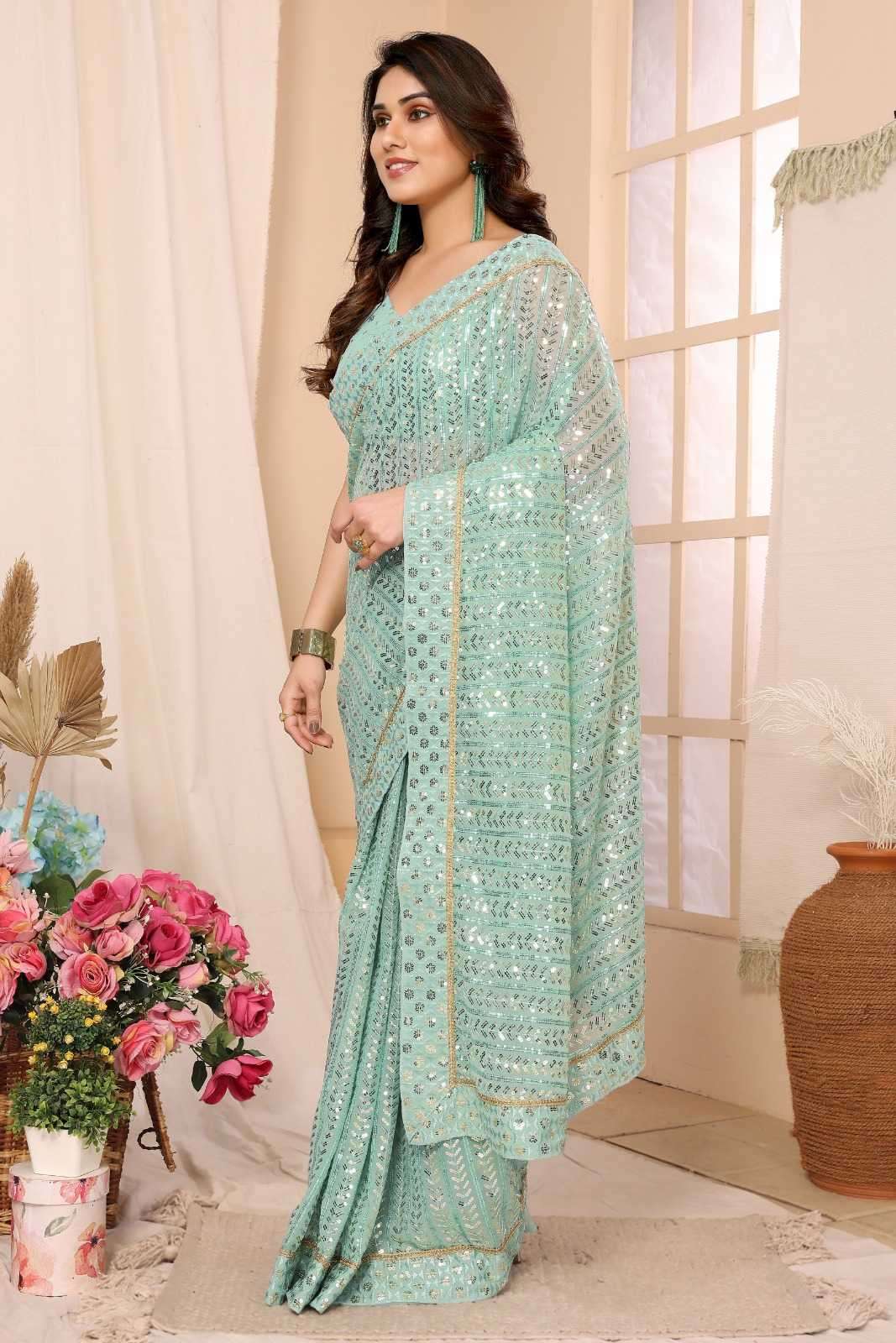 pr reshma new launch georgette party wear stitch pleats size adjust belt one minute saree
