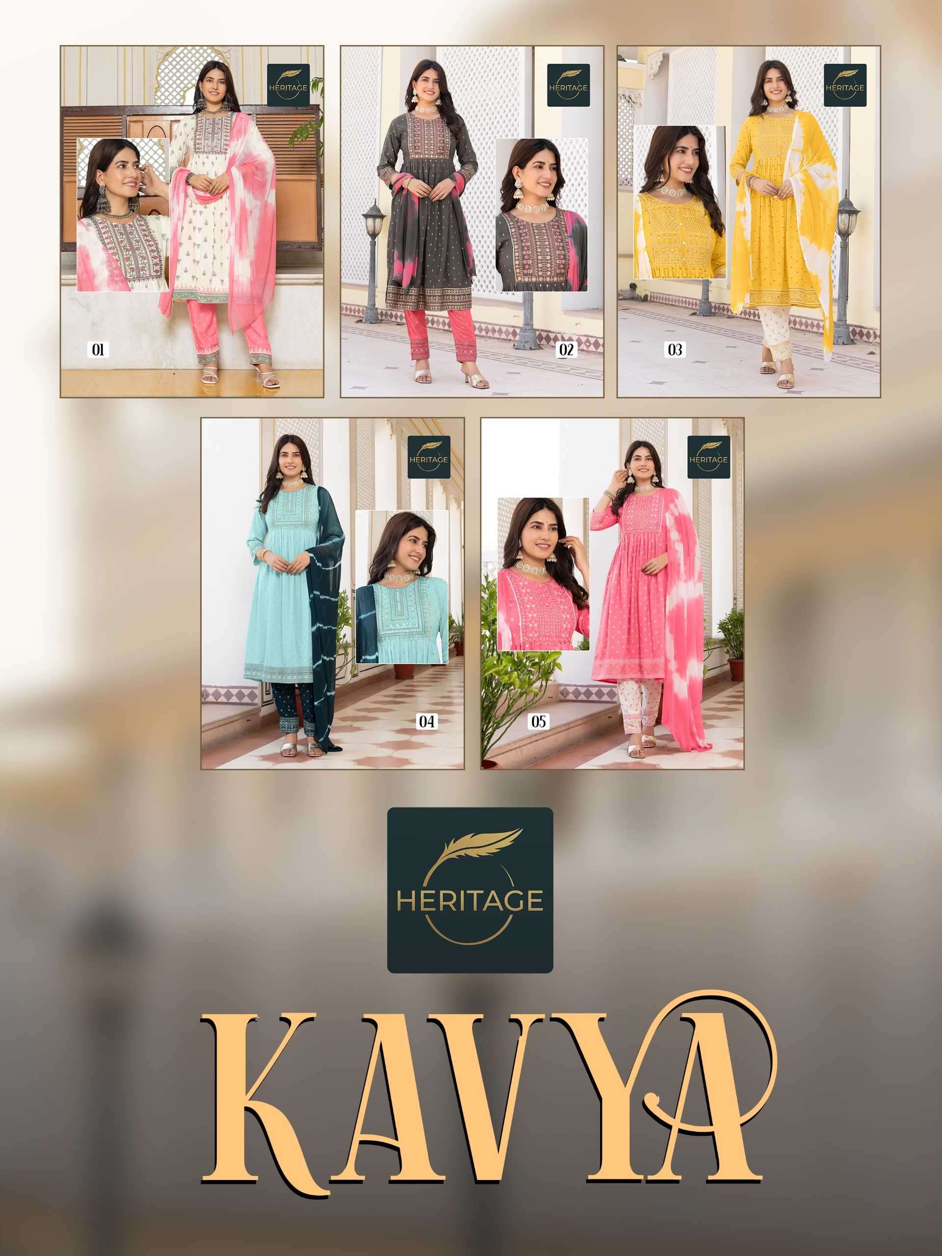 heritage kavya series 01-05 rayon slub readymade suit 