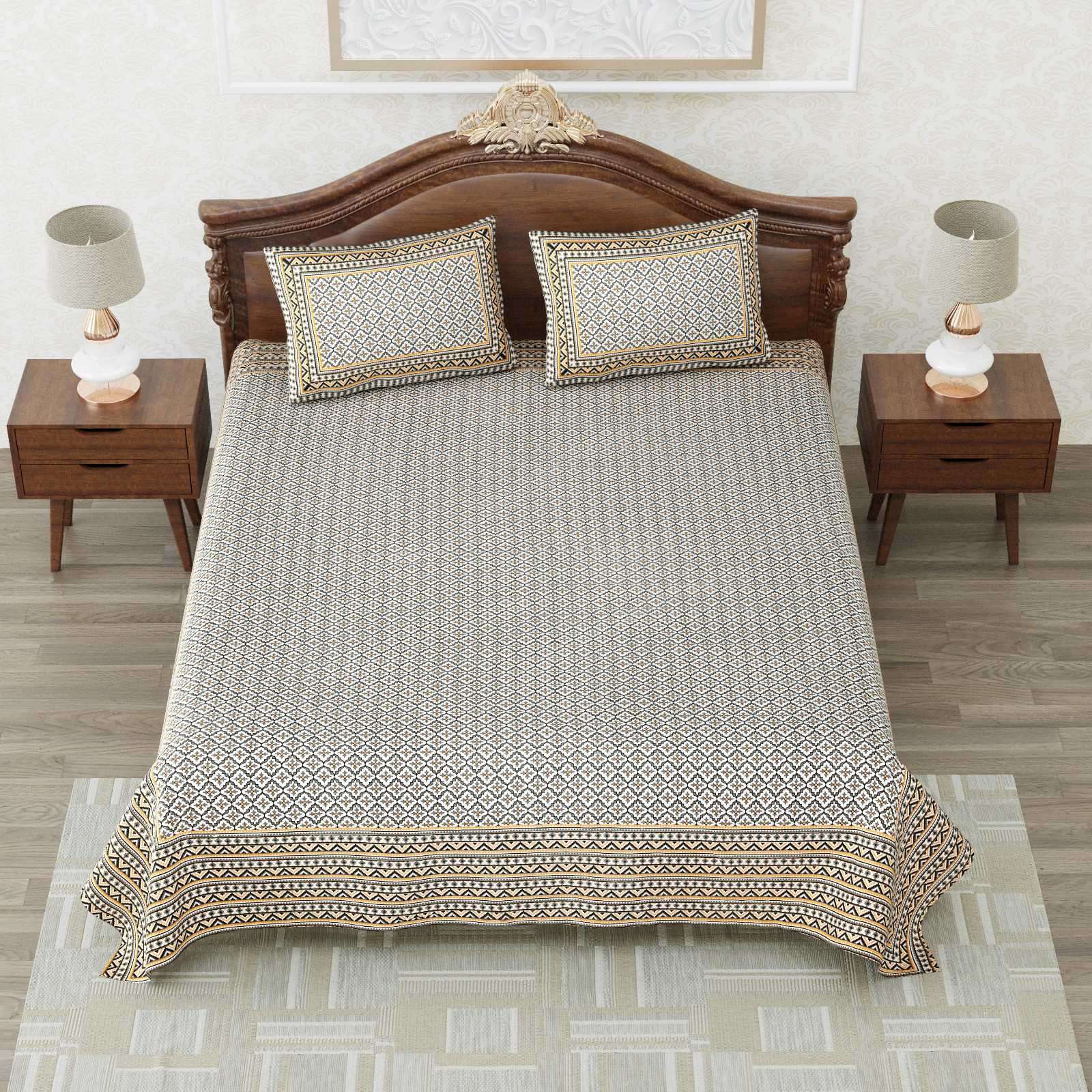 heritage king size cotton new design bedsheet with 2 matching pillow cover