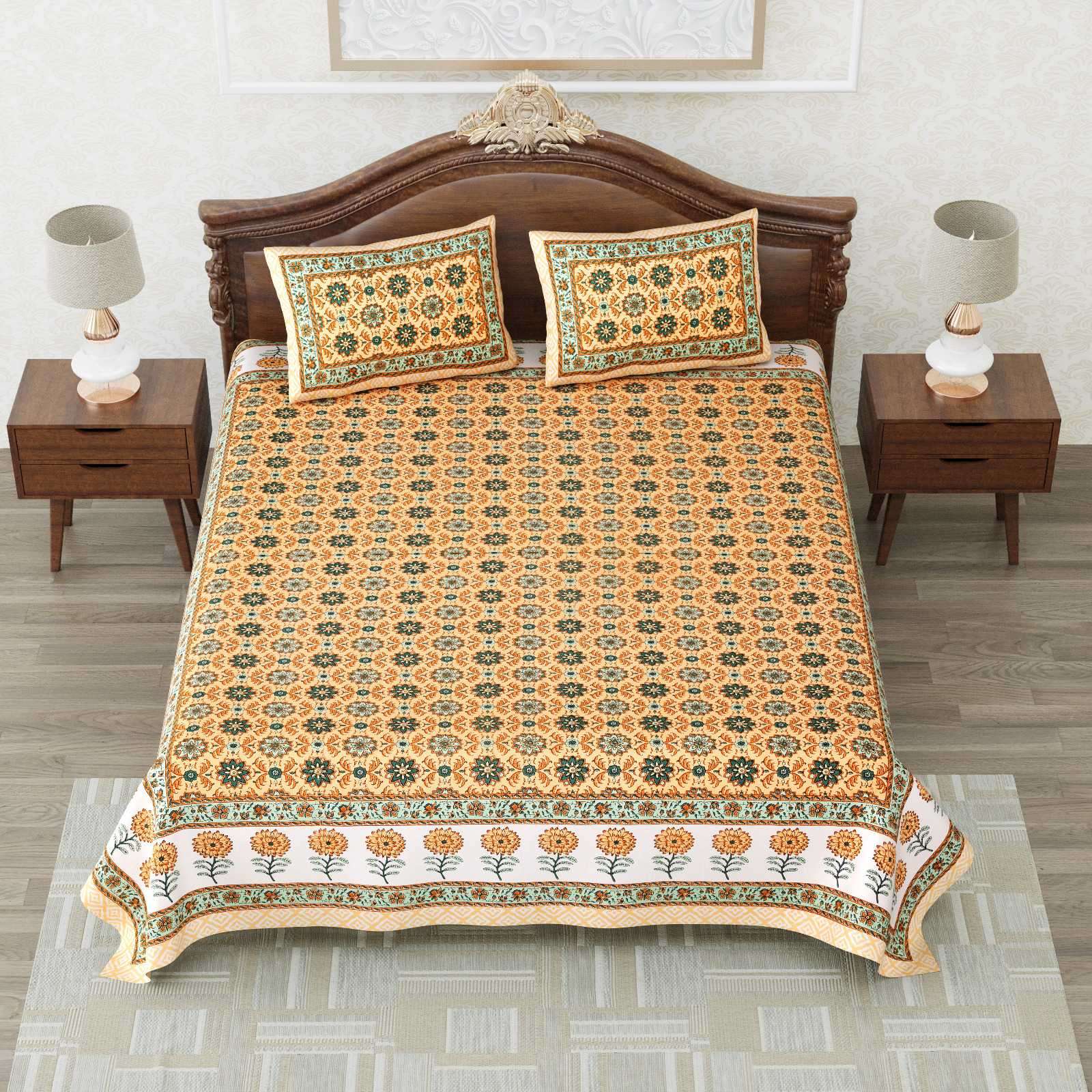 heritage king size cotton new design bedsheet with 2 matching pillow cover