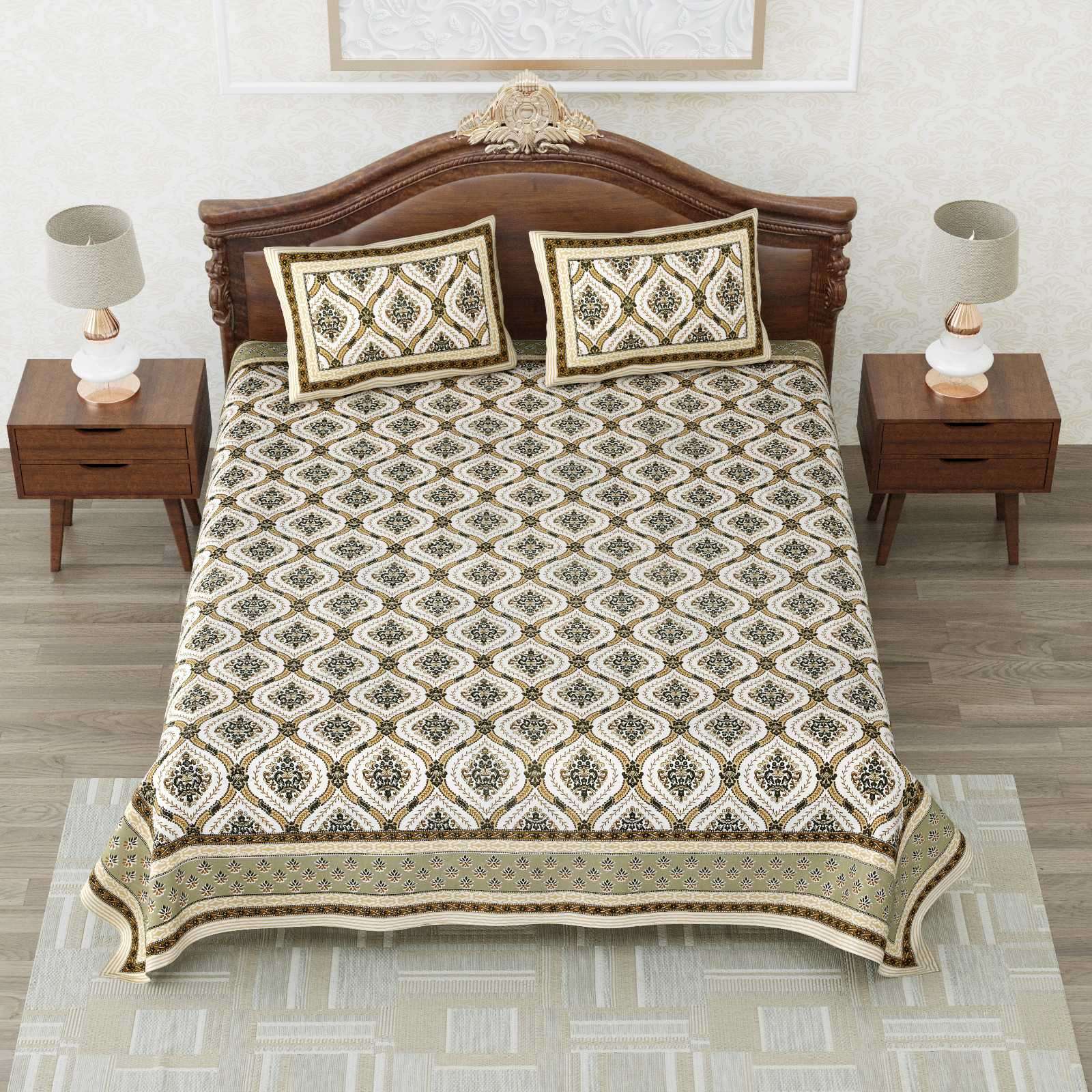 heritage king size cotton new design bedsheet with 2 matching pillow cover