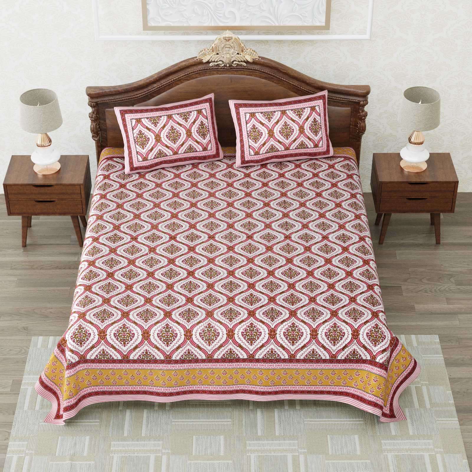 heritage king size cotton new design bedsheet with 2 matching pillow cover