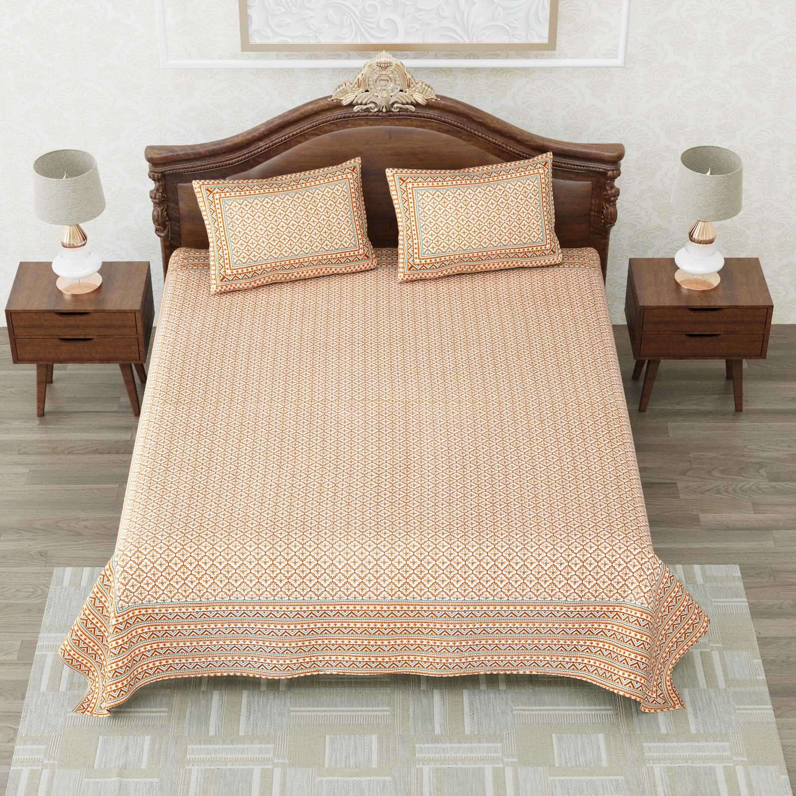heritage king size cotton new design bedsheet with 2 matching pillow cover