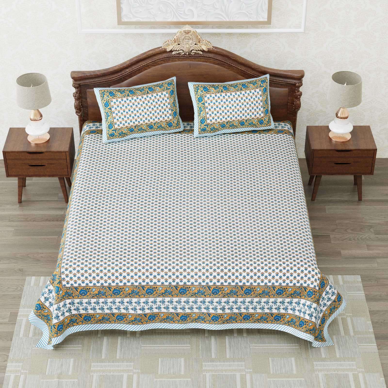 heritage king size cotton new design bedsheet with 2 matching pillow cover