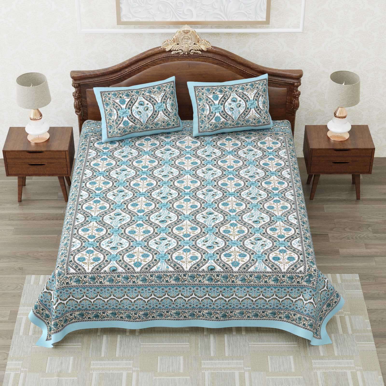 heritage king size cotton new design bedsheet with 2 matching pillow cover