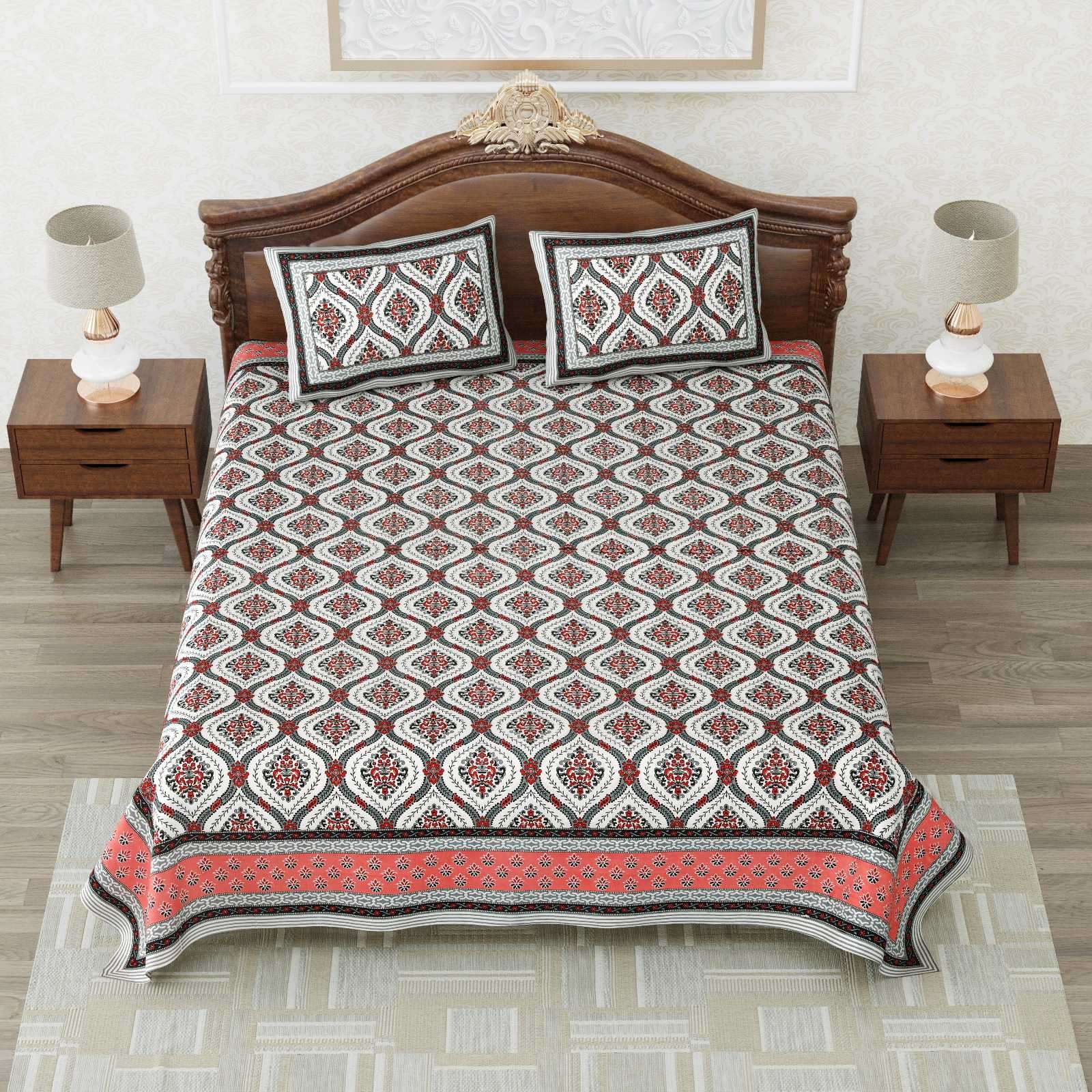 heritage king size cotton new design bedsheet with 2 matching pillow cover