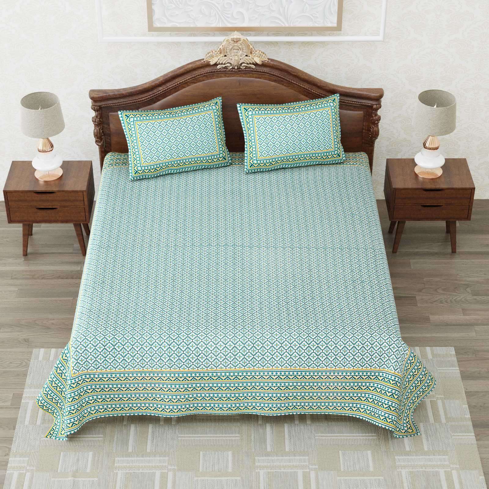 heritage king size cotton new design bedsheet with 2 matching pillow cover
