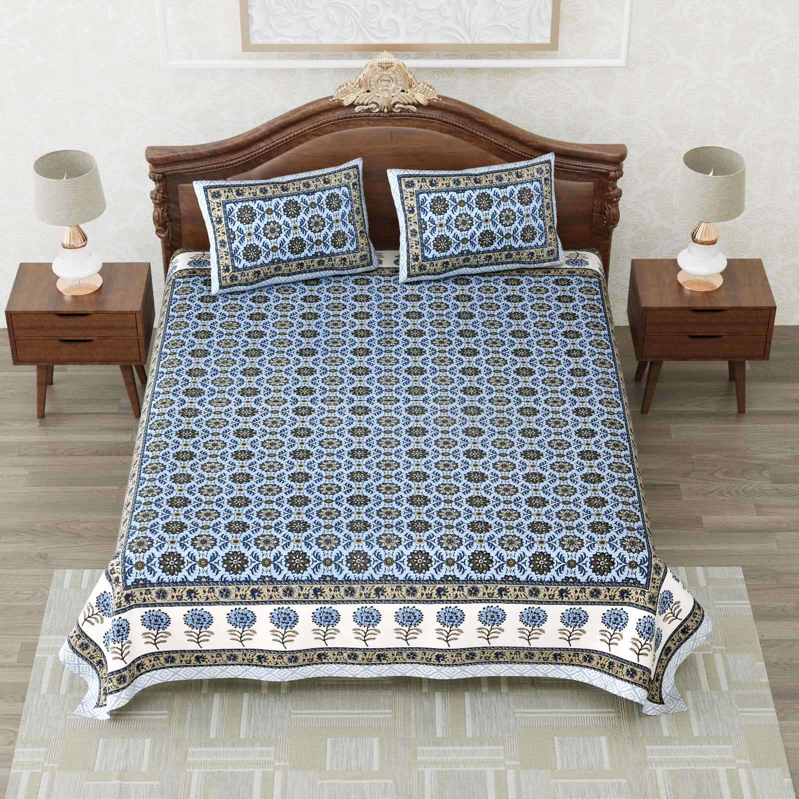 heritage king size cotton new design bedsheet with 2 matching pillow cover