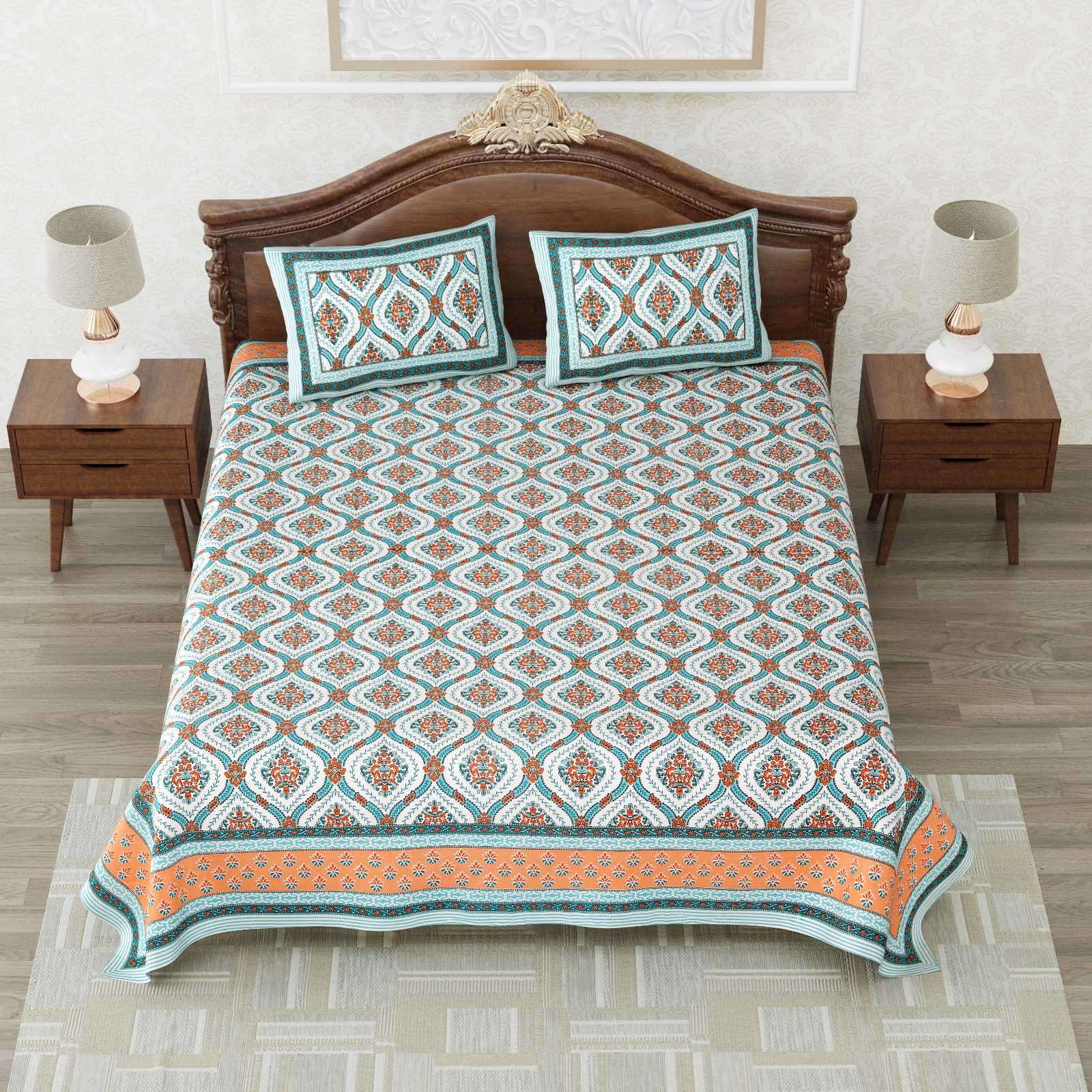 heritage king size cotton new design bedsheet with 2 matching pillow cover