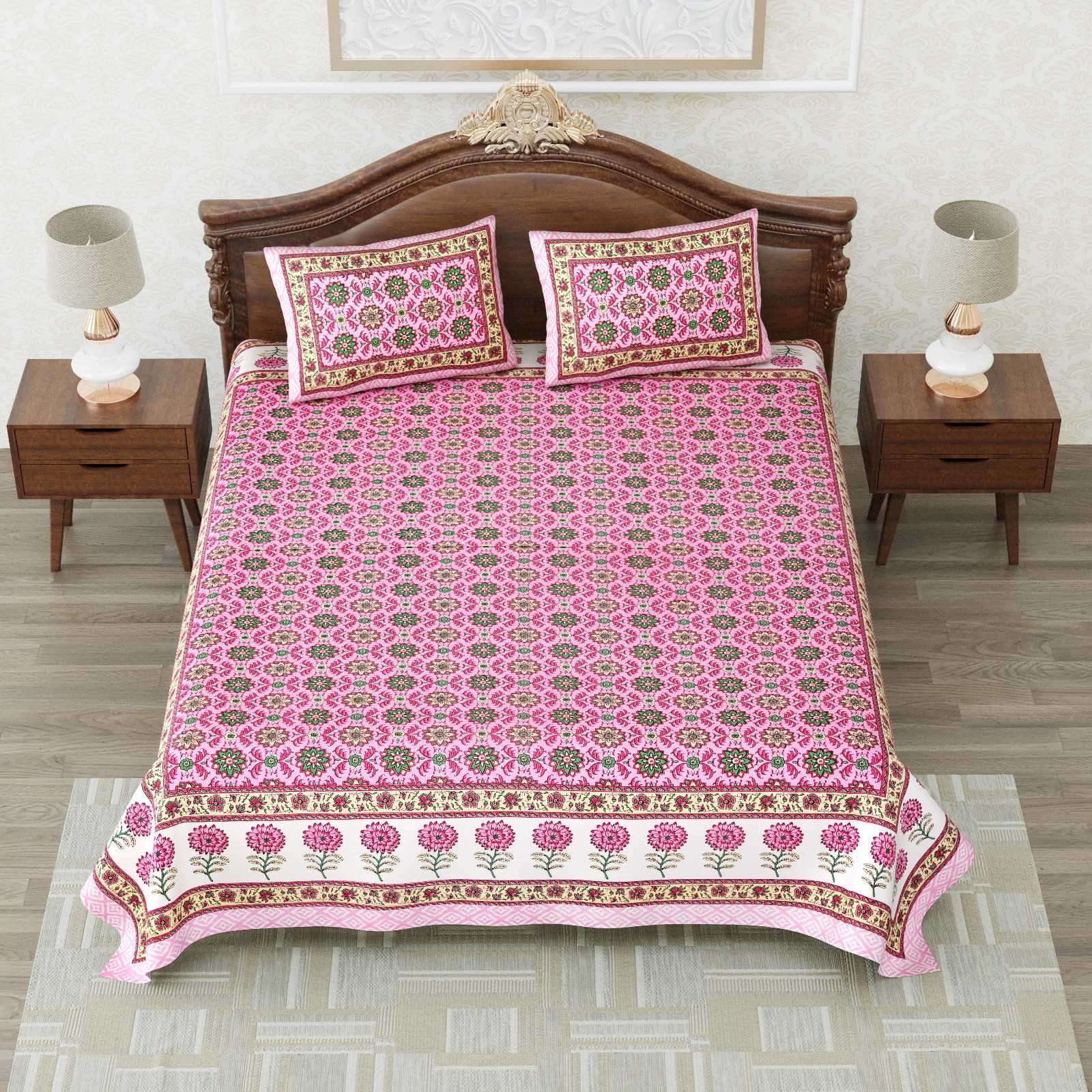 heritage king size cotton new design bedsheet with 2 matching pillow cover