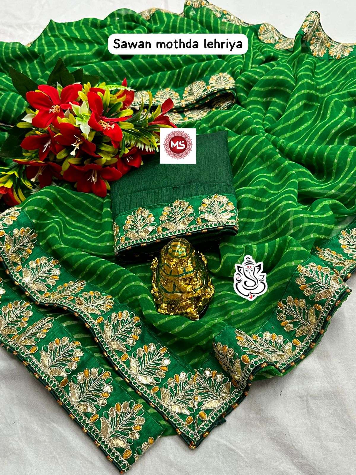 MS Brand 1152 Heavy Georgette mothda LEHERIYA  saree