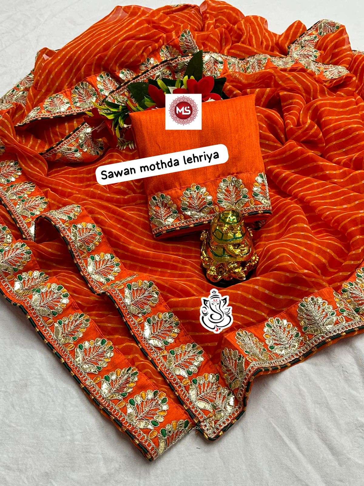 MS Brand 1152 Heavy Georgette mothda LEHERIYA  saree