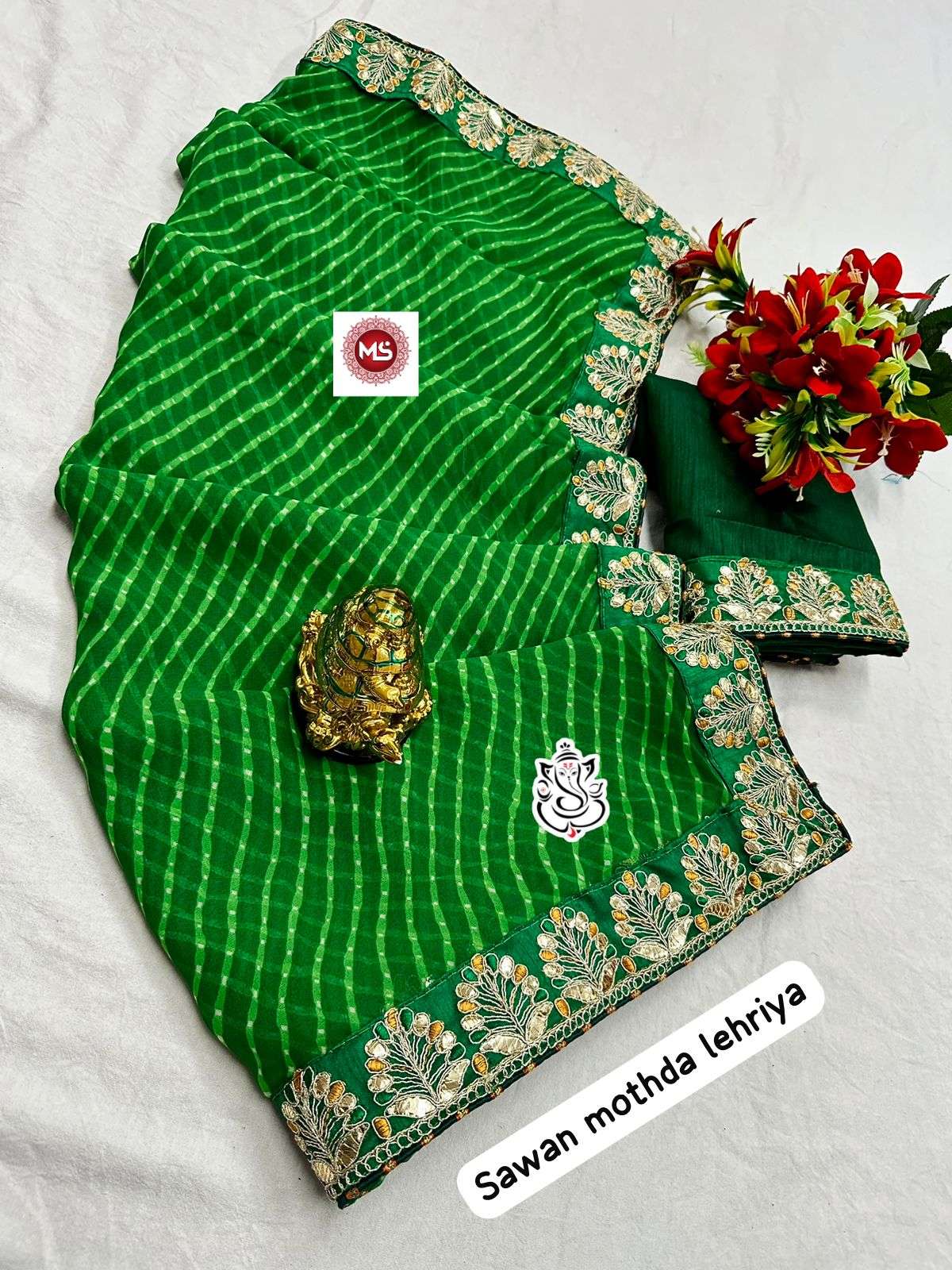 MS Brand 1152 Heavy Georgette mothda LEHERIYA  saree
