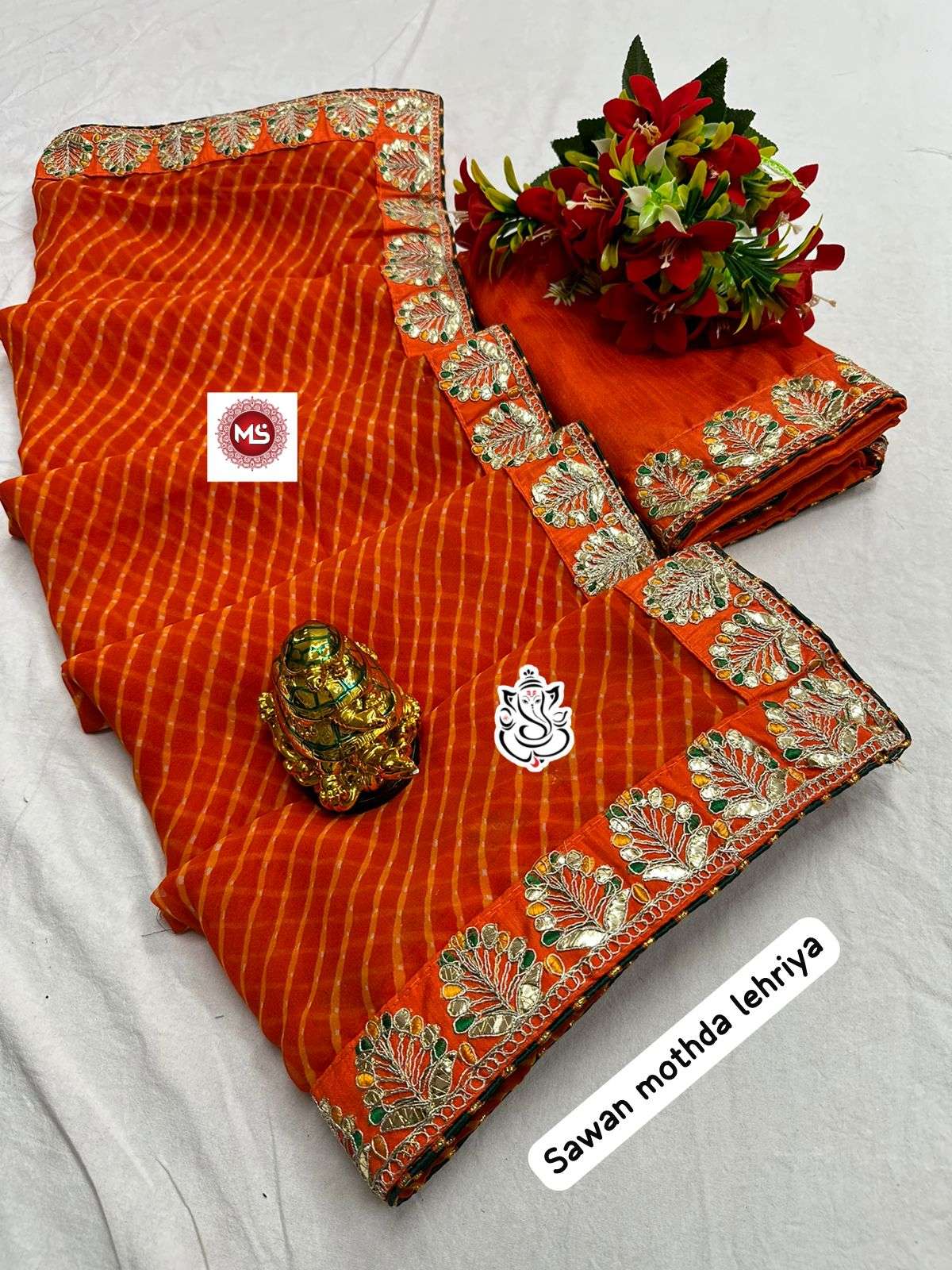 MS Brand 1152 Heavy Georgette mothda LEHERIYA  saree
