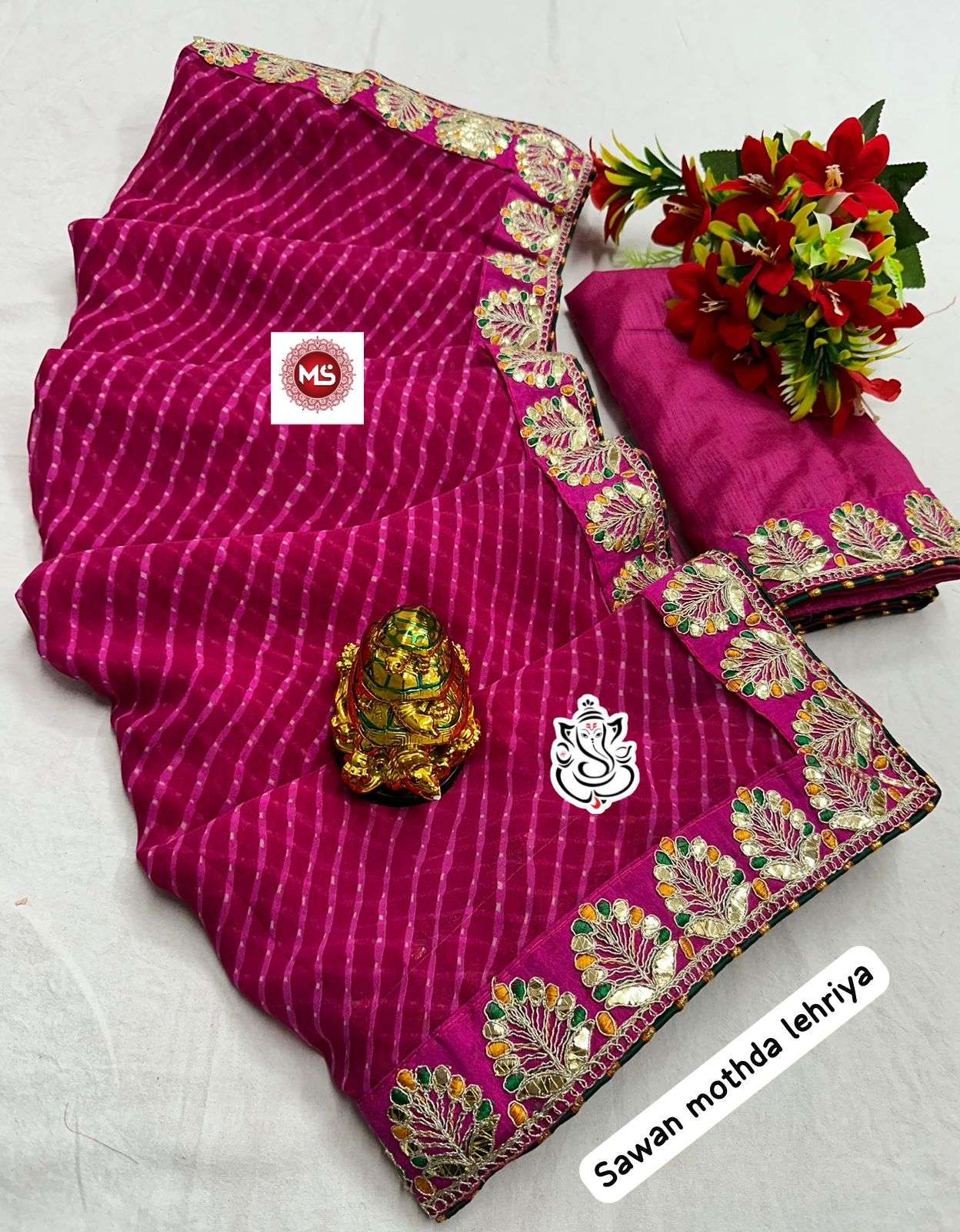 MS Brand 1152 Heavy Georgette mothda LEHERIYA  saree