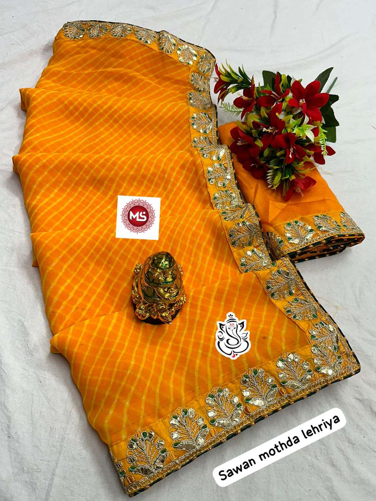 MS Brand 1152 Heavy Georgette mothda LEHERIYA  saree
