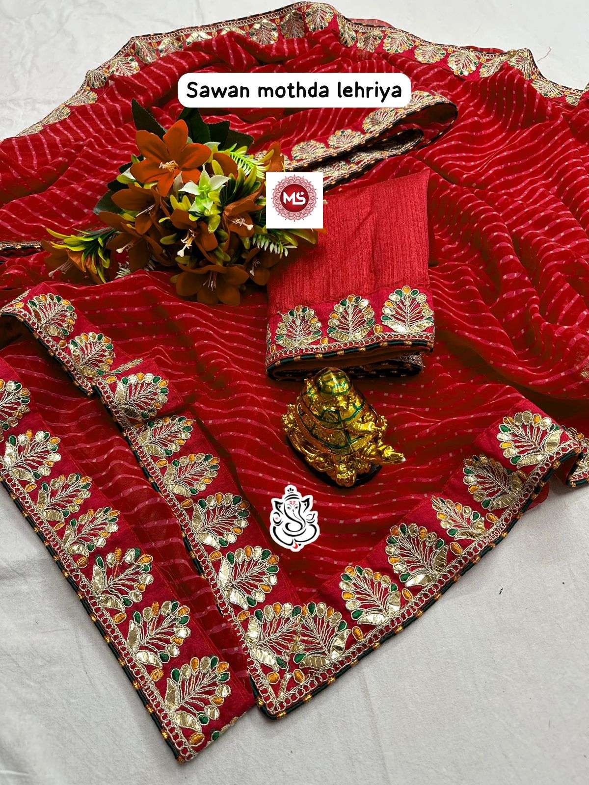 MS Brand Heavy Georgette mothda LEHERIYA  saree 