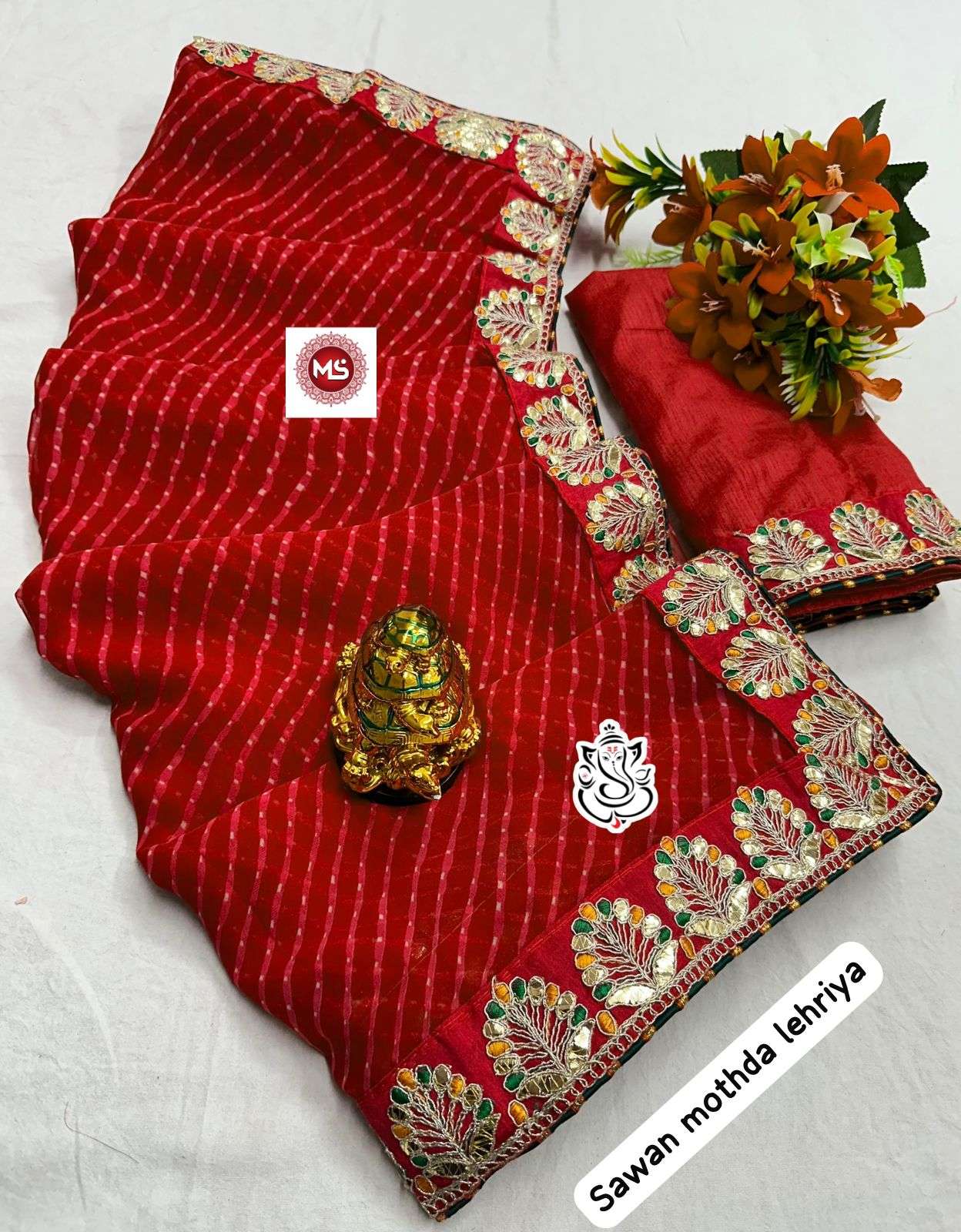MS Brand Heavy Georgette mothda LEHERIYA  saree 