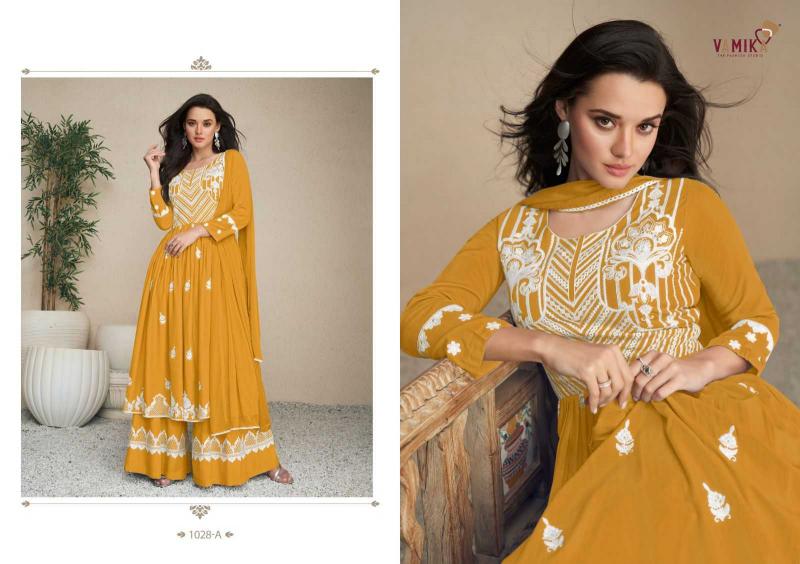 vamika lakhnavi vol 5 light color series 1028 heavy rayon readymade suit 