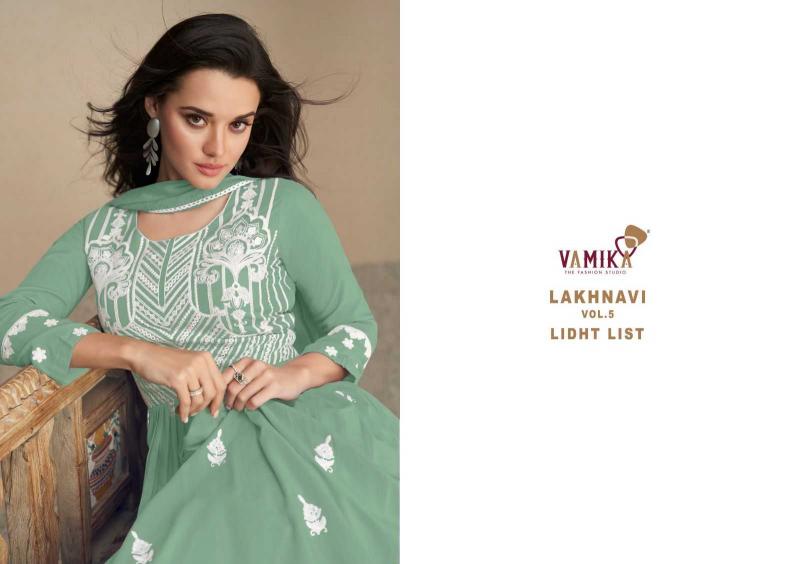 vamika lakhnavi vol 5 light color series 1028 heavy rayon readymade suit 
