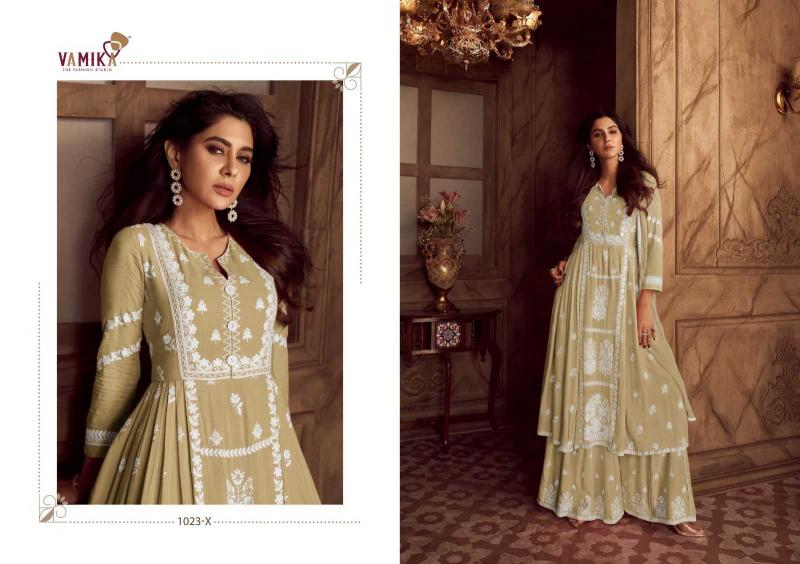 lakhnavi vol 4 light color by vamika rayon white thread full stitch party wear dress