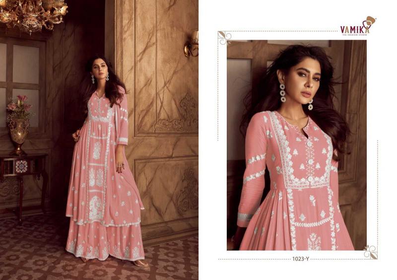 lakhnavi vol 4 light color by vamika rayon white thread full stitch party wear dress