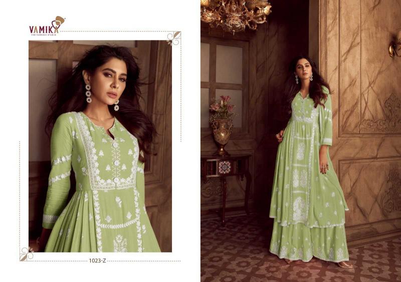 lakhnavi vol 4 light color by vamika rayon white thread full stitch party wear dress