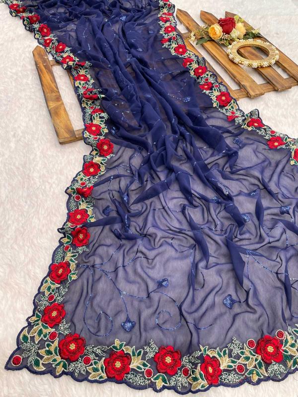 pr ds 586 georgette sequence work with thread work party wear saree