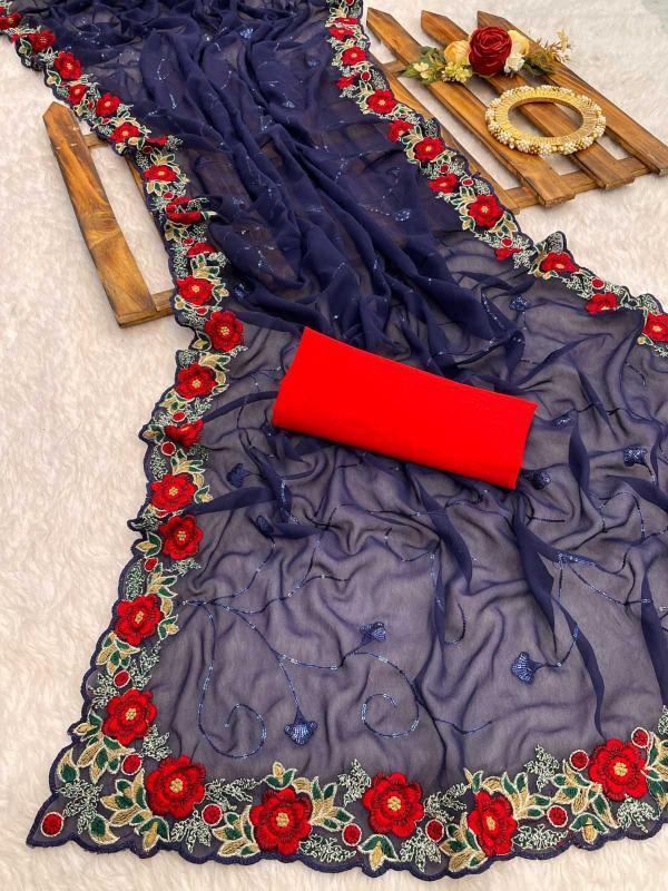 pr ds 586 georgette sequence work with thread work party wear saree