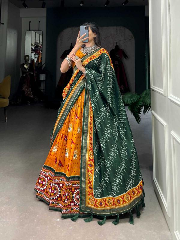 pr lnb1716 tussar silk patola print fashionable navratri colorful lehenga