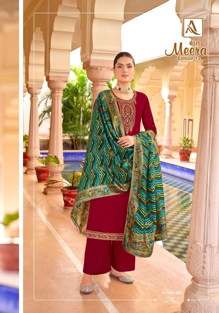 Alok Suit Meera Vol 13 Series 1542001 To 1542006 Fancy Work Designer Salwar Kameez Catalogue Wholesale Price 
