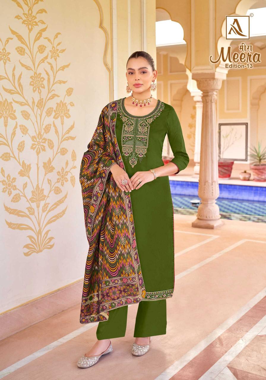 Alok Suit Meera Vol 13 Series 1542001 To 1542006 Fancy Work Designer Salwar Kameez Catalogue Wholesale Price 