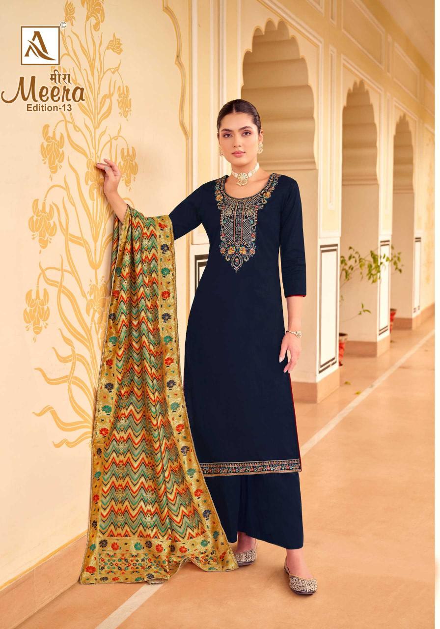 Alok Suit Meera Vol 13 Series 1542001 To 1542006 Fancy Work Designer Salwar Kameez Catalogue Wholesale Price 