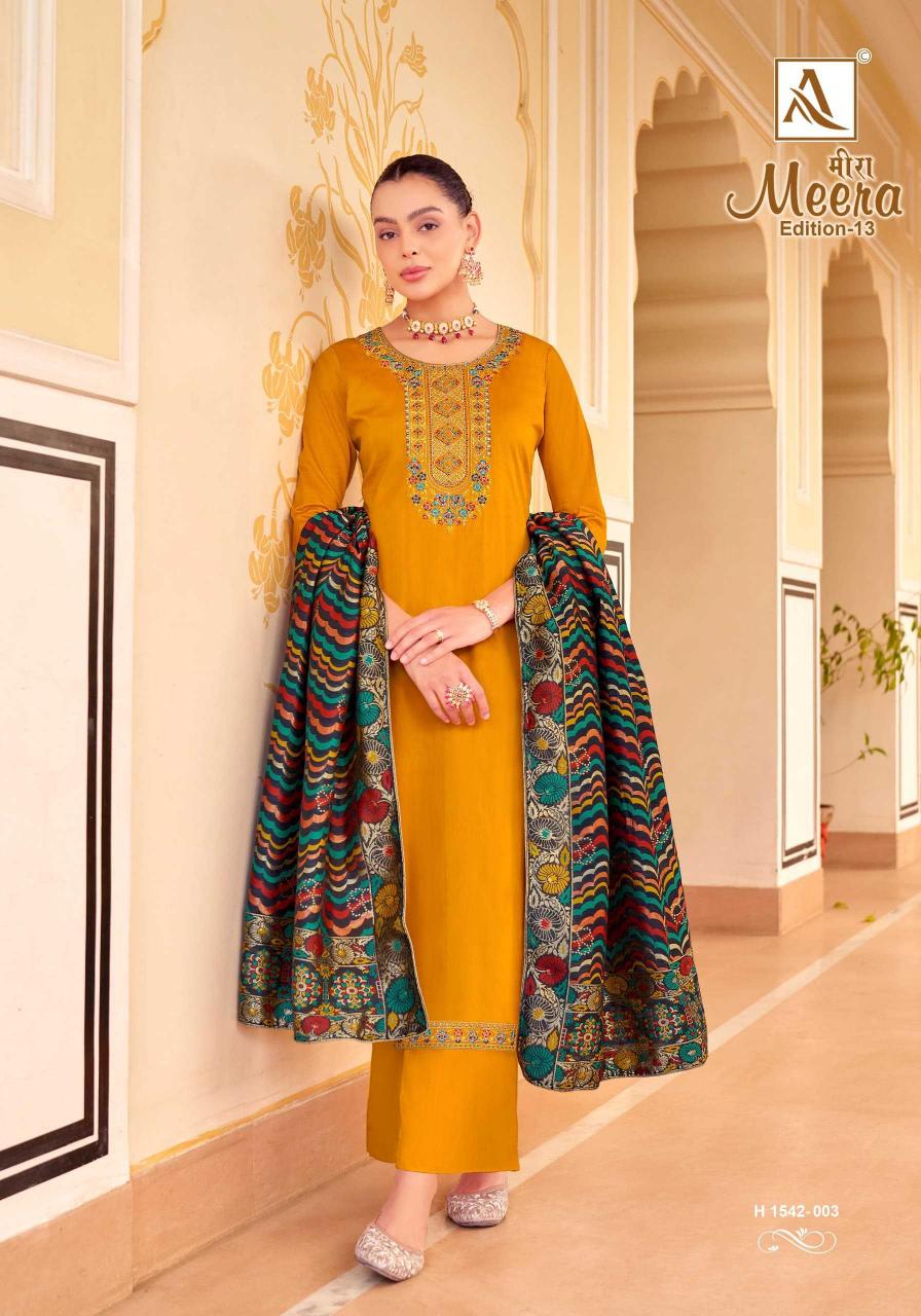 Alok Suit Meera Vol 13 Series 1542001 To 1542006 Fancy Work Designer Salwar Kameez Catalogue Wholesale Price 