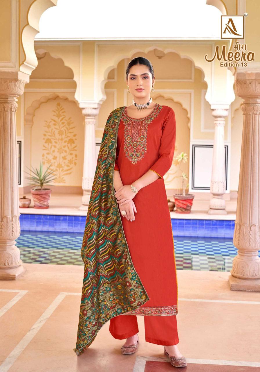 Alok Suit Meera Vol 13 Series 1542001 To 1542006 Fancy Work Designer Salwar Kameez Catalogue Wholesale Price 