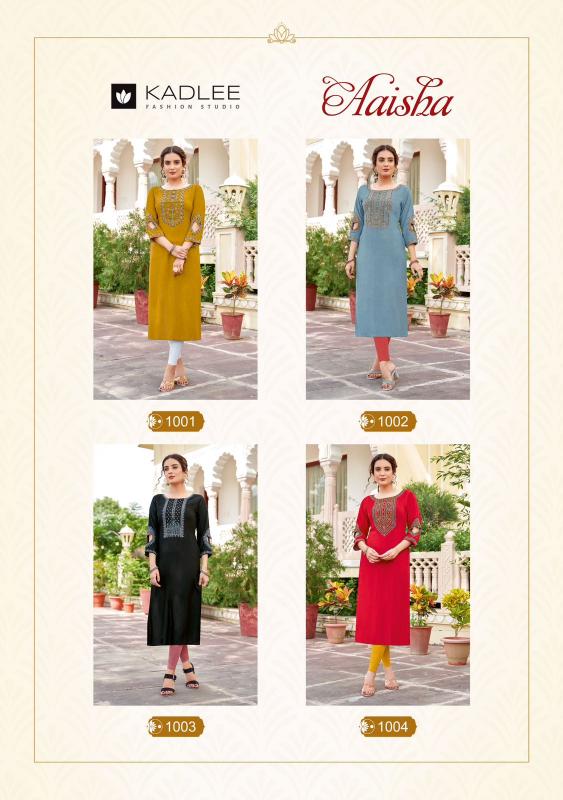 Kadlee Aaisha series 1001 to 1004 Rayon Kurti Wholesale Catalog | Trendy and Affordable Kurtis 