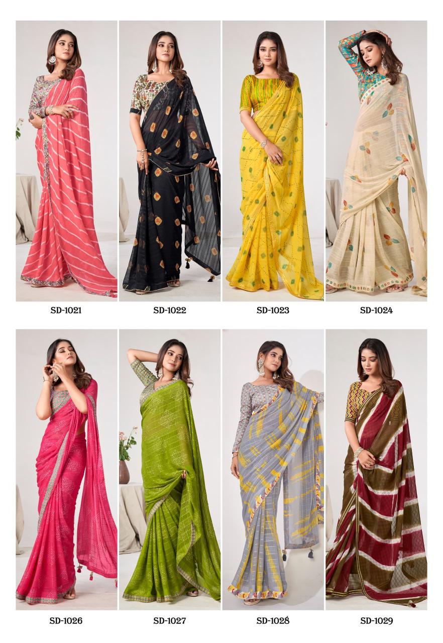 SR Saadi Vol 3 series 1021 to 1030 Georgette Sarees Wholesale Catalog