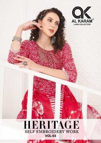Alkaram Heritage Vol-3 Series 3001-3008 Cotton | Wholesale Salwar Kameez in Surat
