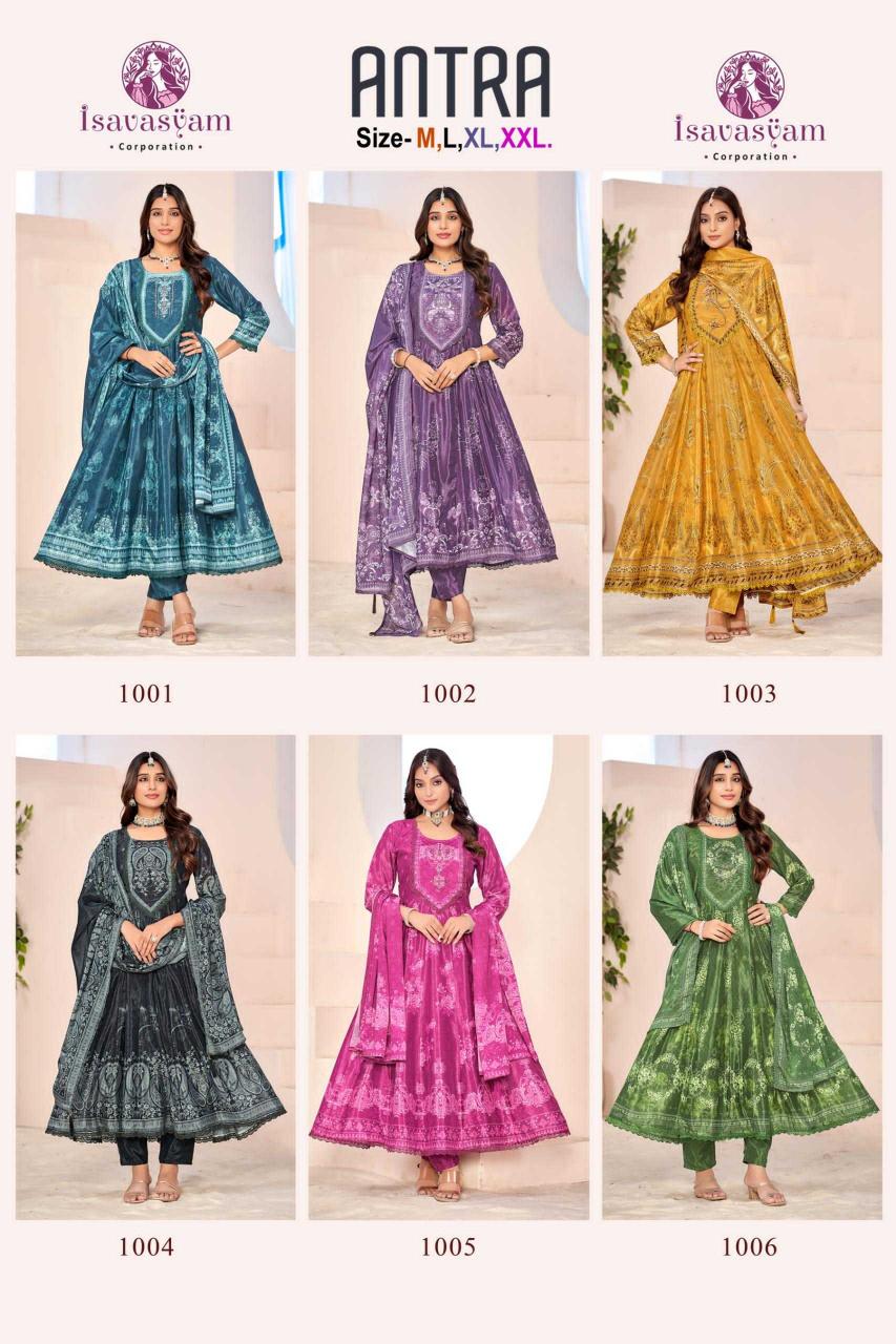 Isavasyam Corporation Antra Series 1001 to 1006 Anarkali Digital Prin Wholesale Ready-made Salwar Kameez in Surat
