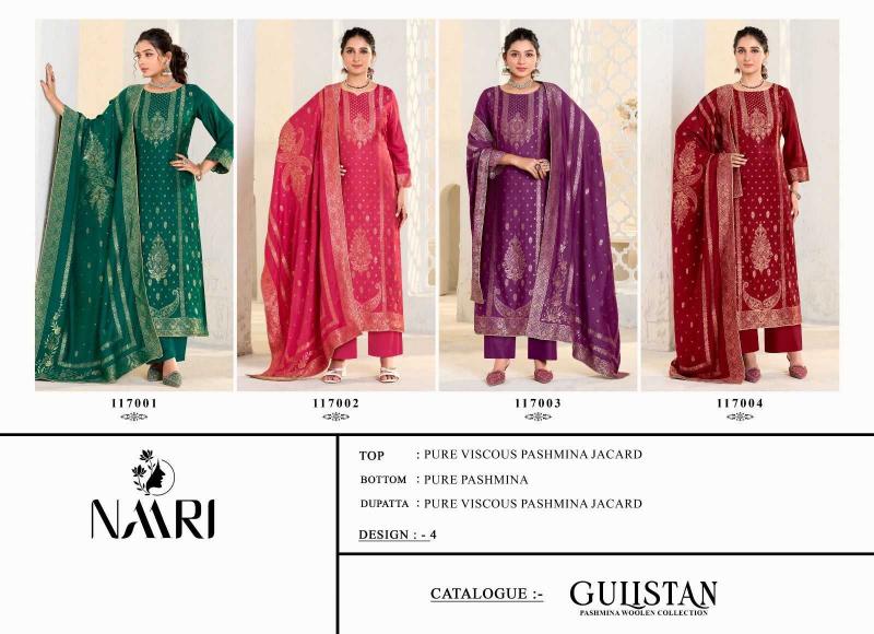 Naari Gulistan Series 117001-117004 Viscose Pashmina Jacquard Winter Wholesale Salwar Kameez in Surat