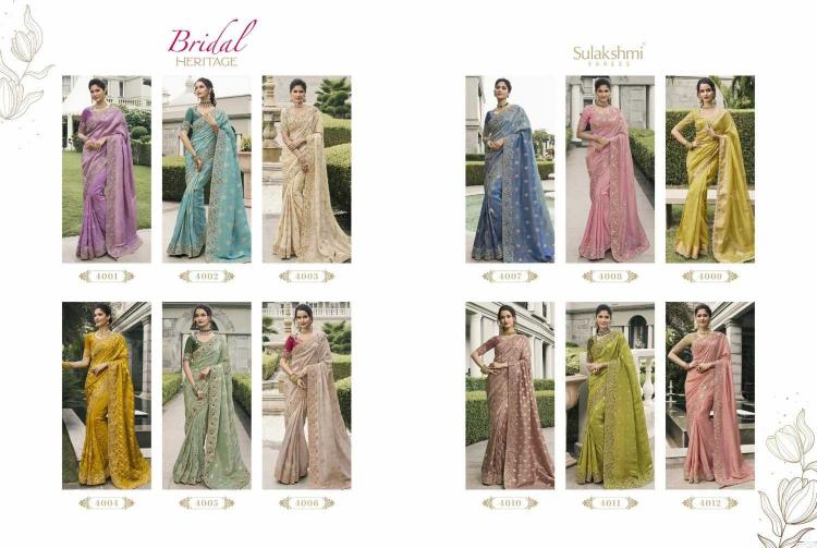Sulakshmi Bridal Heritage Series 4001-4012 Traditional Tissue Silk Wholesale Sarees in Surat