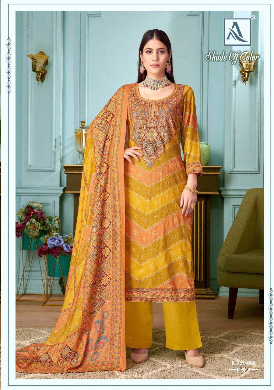 alok shade of color series 231001-231004 Pure Viscose Pashmina Wholesale Salwar Kameez in Surat